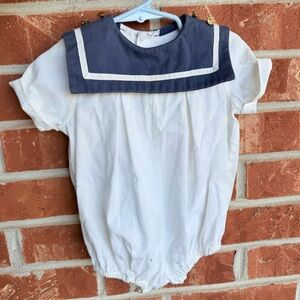 Vintage White and Navy Sailor Romper